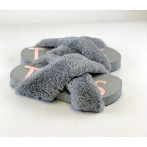 BOGO Toms Susie Slide Faux Fur Slipper Gray Straps Hard Bottom 10016798 Womens 8
